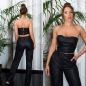 Preview: Bauchfreies Bandeau-Top im Leder-Look - schwarz