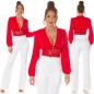 Preview: Sexy geknöpfte Crop Bluse mit Spitze - rot