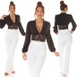Preview: Sexy geknöpfte Crop Bluse mit Spitze - schwarz