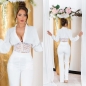 Preview: Sexy geknöpfte Crop Bluse mit Spitze - weiß