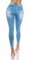 Preview: High Waist Jeans im modischen Used-Look - blue washed