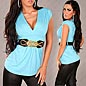 Preview: Ärmelloses Shirt im Wickel-Look mit Stretch-Gürtel in caribic blue