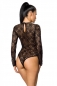 Preview: Sexy Spitzen-Body-Bluse mit extravaganten Ausschnitt - schwarz