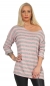 Preview: Gestreiftes Feinstickshirt mit dezentem Glamour-Effekt grau / rosa