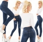 Preview: High Waist Jeans mit Knopfleiste und Schmucknieten in dark blue