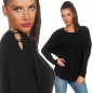 Preview: Fledermaus-Pullover mit Cut Outs und Perlen-Applikation in schwarz