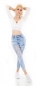 Preview: 7/8 High Waist Slim Fit Skinny-Jeans im sexy Destroyed-Look - light blue