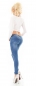 Preview: Crash Jeans mit Zierzippern und Strass-Steinen - blue washed