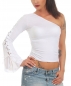 Preview: Rassiges One Arm Top mit Schnürleiste und Flatter-Ärmel in weiß