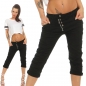 Preview: Capri-Jeans mit diagonaler Knopfleiste in schwarz