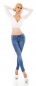 Preview: Crash Jeans mit Zierzippern und Strass-Steinen - blue washed