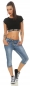 Preview: Capri-Jeans mit diagonaler Knopfleiste in blau