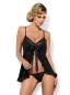 Preview: Wäscheset mit Babydoll und Polka Dots - schwarz