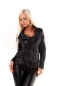 Preview: Taillierte Biker-Jeans-Jacke mit Leder-Einsätzen - blau/schwarz