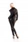 Preview: Taillierte Biker-Jeans-Jacke mit Leder-Einsätzen - blau/schwarz