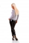 Preview: Figurbetonter Feinstrick-Pullover mit Mesh-Einsätzen - stone