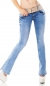Preview: Bootcut-Jeans mit Bleach-Effekten und Stretch-Gürtel in light blue
