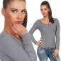 Preview: Taillierter Rippstrick-Pullover mit kurzer Knopfleiste - stone