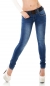 Preview: Slim Fit Röhren-Jeans mit Vintage-Effekten und breitem Kontrast-Gürtel in blue washed