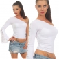 Preview: Rassiges One Arm Top mit Schnürleiste und Flatter-Ärmel in weiß