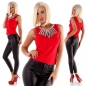 Preview: Edles ärmelloses Top mit funkelnder Strass-Applikation - rot