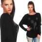 Preview: Feinripp-Pullover mit Schmucknieten-Verzierung - schwarz