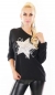 Preview: Oversize Shirt mit Pailletten-Herz in schwarz