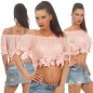 Preview: Carmen-Shirt mit süsser Blumen-Bordüre in rosa