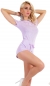 Preview: Hot Pants Overall mit funkelnden Schmucksteinen in violett