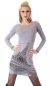 Preview: Tailliert geschnittener Longpullover mit Glamour-Schriftzug in stone