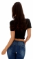 Preview: Tailliertes Feinripp-Shirt mit Wickel-Optik - schwarz