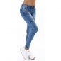 Preview: High Waist Skinny Jeans im Used-Look mit Schrift-Prints - light blue