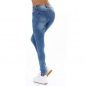 Preview: High Waist Skinny Jeans im Used-Look mit Schrift-Prints - light blue