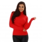 Preview: Figurbetonter Rippstrick-Pullover mit Rollkragen - rot