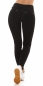 Preview: Sexy Slim Fit Skinny Jeans mit Schleifen-Verzierung in tiefschwarz