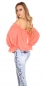 Preview: Süsses Carmen-Shirt mit Rüschen-Abschlüssen in coral