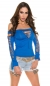 Preview: Langarmshirt mit sexy Rissen in royalblau