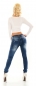 Preview: Röhrenjeans mit Skull-Patch und Schriftprints in blue washed