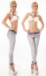 Preview: Chino-Hose mit Metallic-Print im Wetlook - grau