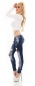 Preview: Sexy Used Röhrenjeans mit Zier-Patches - blue washed