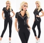 Preview: Eleganter Kurzarm-Overall mit Glitzerverzierung in schwarz