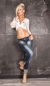 Preview: Skinny-Jeans mit Strass-Bordüren und Turn Up in dark blue