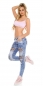 Preview: Originelle Röhrenjeans mit Gitter-Cut-Outs, Pailetten-Verzierung und Strass in acid blue