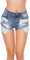 Preview: Ultra knappe Hot-Pants mit Nieten und Zahlenprint - jeansblau