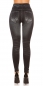 Preview: High Waist Thermo-Leggings im Jeans-Look mit Flamingo-Verzierung in black denim