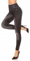 Preview: High Waist Thermo-Leggings im Jeans-Look mit Flamingo-Verzierung in black denim