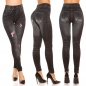 Preview: High Waist Thermo-Leggings im Jeans-Look mit Flamingo-Verzierung in black denim