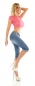 Preview: Sexy Slim Fit Skinny Jeans mit Schleifen-Verzierung in Caprilänge - light blue