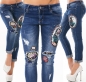 Preview: Röhrenjeans mit aufwendig verzierten Schmuck-Patches in dark blue