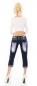 Preview: Capri-Jeans mit auffälligen Bleich-Effekten und Tribal-Stickereien in bleach blue